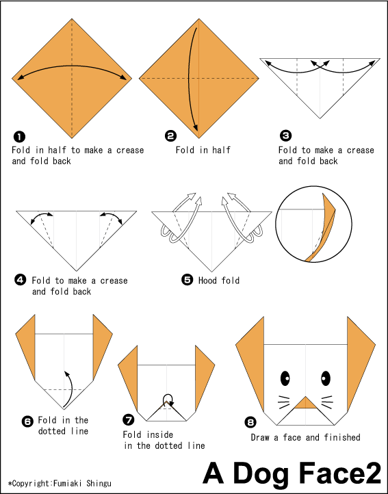 instructions for origami dog face